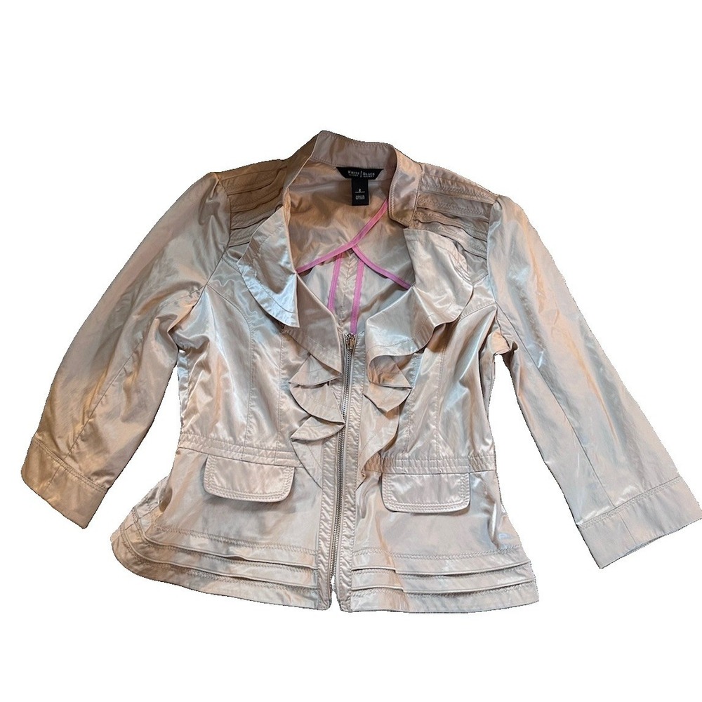 White House Black Market Military Jacket Womens 2 Beige Peplum - Picture 2 of 10